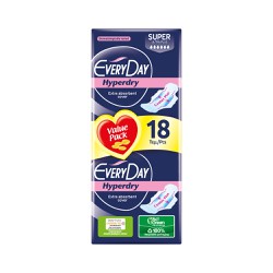 MEGA Every Day Hyperdry Super Ultra Plus Value Pack Extra Thin Sanitary Napkins Extra Absorbent Ideal for Very High Flow 18 pieces