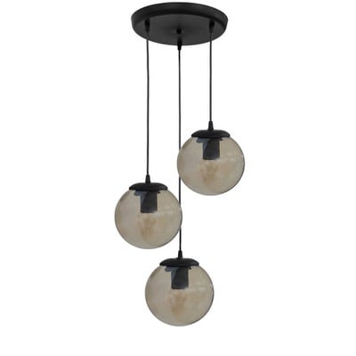 Pendant Light 3xE27 Uneven Black With Smoked Amber