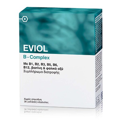 EVIOL B-Complex Με B1, B2, B3, B5, B6, B12, Βιοτίνη & Φολικό Οξύ x30 Μαλακές Κάψουλες