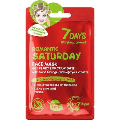 7DAYS Romantic Saturday Sheet Mask Μάσκα Λάμψης Για Θαμπές Επιδερμίδες Με Σαγκουίνι & Papaya, 28g