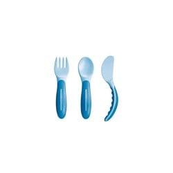 Mam Baby's Cutlery Fork Spoon & Knife 6+ Months Blue 3 pieces