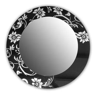Circular Mirror 60 cm Black with silver patterns