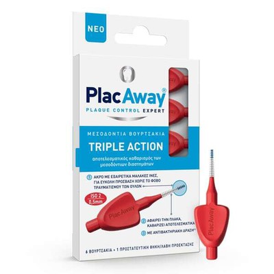 PLAC AWAY Triple Action Μεσοδόντια Βουρτσάκια 0.5mm ISO 2 Κόκκινο 6 τμχ