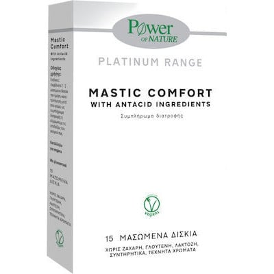 POWER HEALTH Platinum Range Mastic Comfort Συμπλήρωμα Διατροφής Με Ανθρακικό Ασβέστιο & Μαστίχα Χίου, 15 Μασώμενες Ταμπλέτες