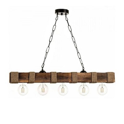 Pendant Light 5xE27 Wooden Beam With Chain