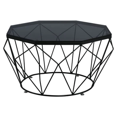 Coffee Table D.87cm Metal Black/Glass Smoke ZWW Gr