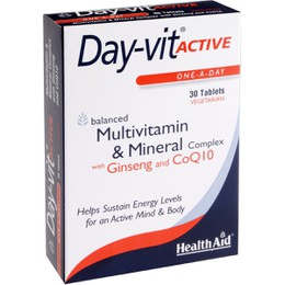 Health Aid Day-vit Active, Multivitamin & Mineral & Co Q10-Ginseng, Πολυβιταμίνες, Σωματική & Πνευματική Τόνωση 30tabs