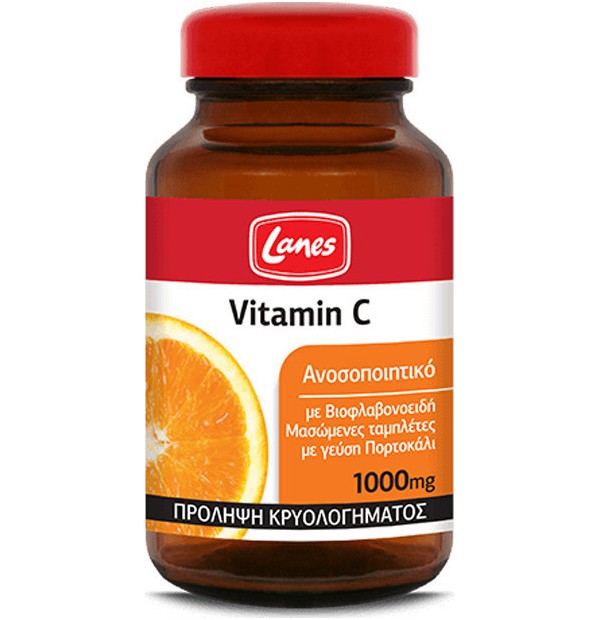 LANES Vitamin C 1000mg 60 Μασώμενες Ταμπλέτες - Ενίσχυση Ανοσοποιητικού Με Βιοφλαβονοειδή & Γεύση Πορτοκάλι