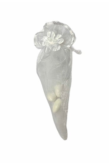 Μπομπονιέρα λευκό χωνί οργαντίνας με λουλούδι