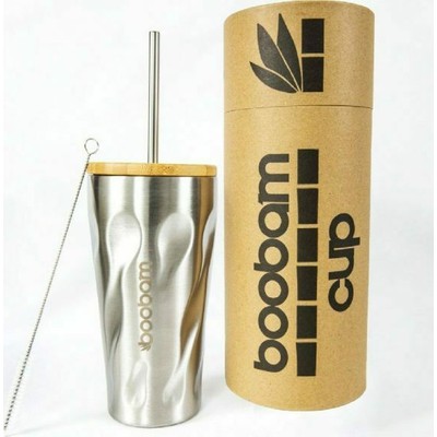 BOOBAM CUP WITH STRAW & SIP CAP SILVER 450ML