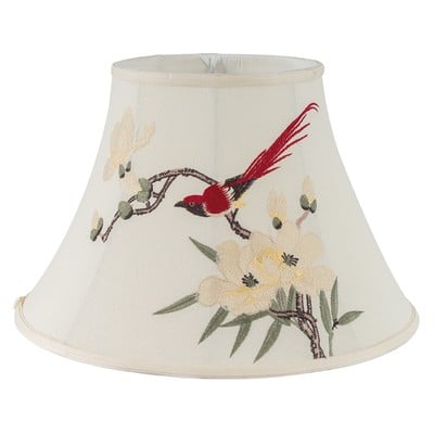 Fabric Lampshade E27 Ecru With Red Bird