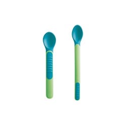 Mam Heat Spoons Θερμοευαίσθητα Κουταλάκια Mε Θήκη 6+ Μηνών Πράσινο-Μπλε 2 τεμάχια