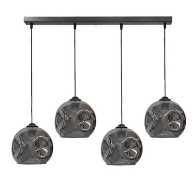 Pendant Light Bar 4/L E27 Metal Black Base Smoked 