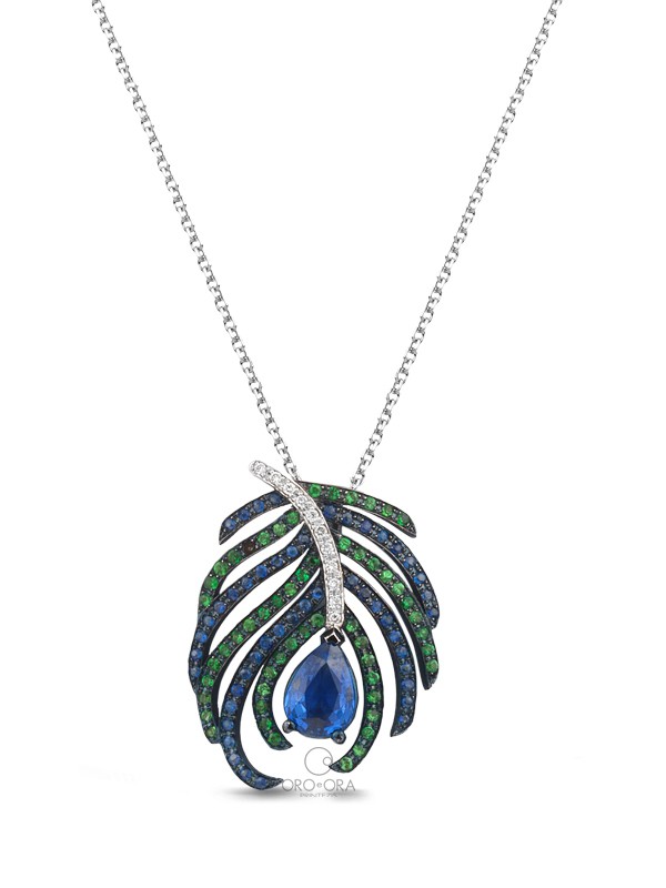 Necklace White Gold K18 with Diamonds and Sapphires