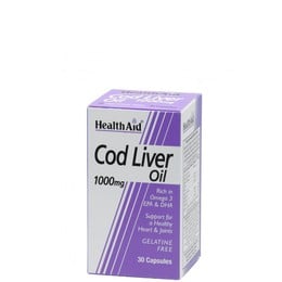 Health Aid Cod Liver Oil 1000mg 30caps. Μουρουνέλαιο σε κάψουλες, πλούσιο σε Omega 3 πολυακόρεστα λιπαρά οξέα, βοηθούν στη διατήρηση της υγείας της καρδιάς, του νευρικού συστήματος, των οστών και των αρθρώσεων.