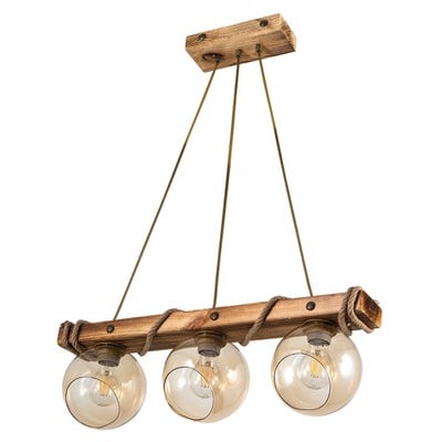 Pendant Light 3 Lights Wooden Rail With Glass Pdt 