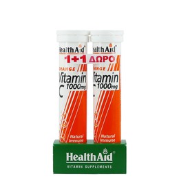 Health Aid Vitamin C 1000mg (1+1 ΔΩΡΟ) με Γεύση Πορτοκάλι, 2 x 20 eff.tabs