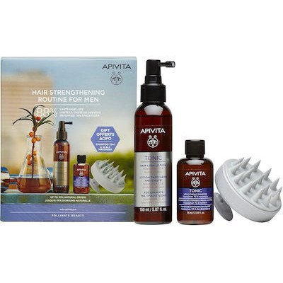 APIVITA Hair Strengthening Routine For Men, Λοσιόν Κατά Της Τριχόπτωσης, 150ml & Δώρο Apivita Men's Tonic Shampoo Τονωτικό Σαμπουάν, 75ml & Δώρο Scalp Brush Massager