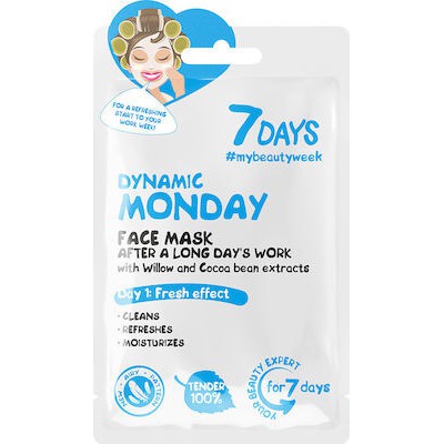 7DAYS Dynamic Monday Sheet Mask Μάσκα Προσώπου Με Ιτιά & Κακάο, 28g