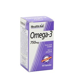 Health Aid Omega 3, 750mg, Καλή Λειτουργία της Καρδιάς, Έλεγχος Χοληστερίνης, 60 Κάψουλες