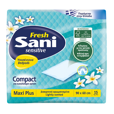 SANI Sensitive Fresh Υποσέντονα Για Ειδικές Χρήσεις Με Άρωμα Maxi Plus 90x60cm x15 Τεμάχια