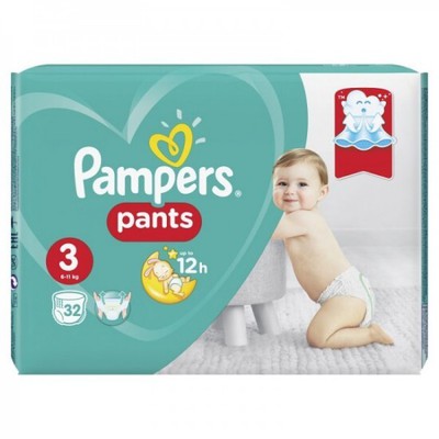 PAMPERS Βρεφικές Πάνες Βρακάκια Pants No.3 6-11Kgr 32 Τεμάχια Value Pack