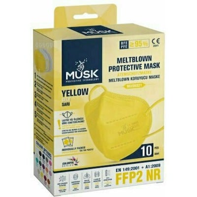 MUSK Meltblown Protective Μάσκα Προσώπου Υψηλής Προστασίας KN95-FFP2 Χωρίς Βαλβίδα Κίτρινο x10 τμχ
