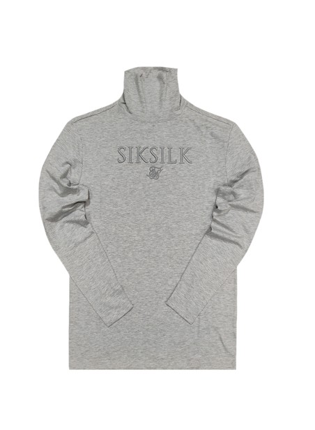 SikSilk L/S Turtle Neck Gym Tee - Grey Marl