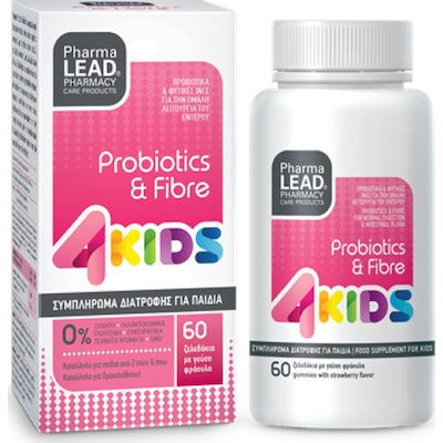 PHARMALEAD 4Kids Probiotics & Fibre Προβιοτικά & Φυτικές Ίνες Με Γεύση Φράουλα Για Παιδιά, 60 Ζελεδάκια