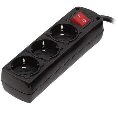 Extension Lead Schuko 3 Sockets Black With Switch 