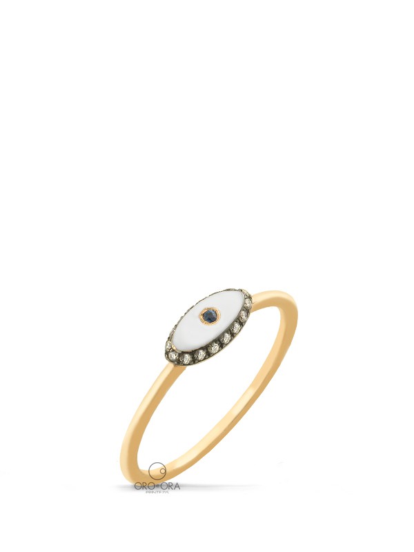 Δαχτυλίδι Ροζ Χρυσό Κ18 με Σμάλτο, Διαμάντια και Ζαφείρι