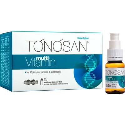 UNI-PHARMA Tonosan Multi-Vitamin Πολυβιταμινούχο Συμπλήρωμα Διατροφής Για Όλη Την Οικογένεια x15 Φιαλίδια Των 15ml