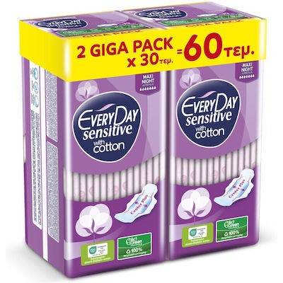 EVERYDAY Σερβιέτες Sensitive Cotton Maxi Night Ultra Plus Giga Pack 60 Τεμάχια 2x30