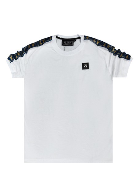 Vinyl art clothing t-shirt with logo tape - white