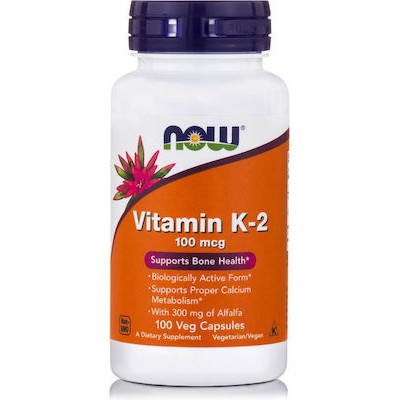 NOW Foods Vitamin K-2 100mcg Συμπλήρωμα Διατροφής Για Την Οστεοπόρωση 100 Φυτικές Κάψουλες