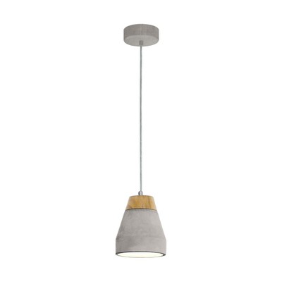 Pendant Light Tarega With Cement Shade & Wood 1Xe2