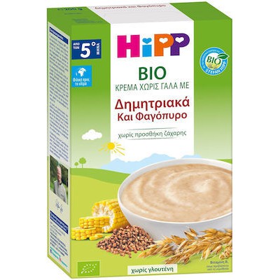 HIPP Κρέμα Με Δημητριακά & Φαγόπυρο Χωρίς Γάλα Από Τον 5ο Μήνα, 200gr