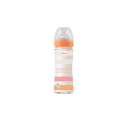 Chicco Well-Being Anti-Colic System Glass Baby Bottle With Slow Flow Nipple 0+ Months Orange-Pink 240ml