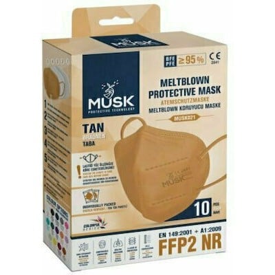 MUSK Meltblown Protective Μάσκα Προσώπου Υψηλής Προστασίας KN95-FFP2 Χωρίς Βαλβίδα Μπεζ x10 τμχ
