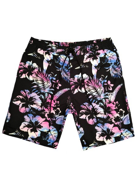 SikSilk Hawaii Board Swim Shorts - Black Tie Dye Hawaii