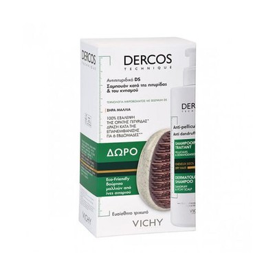 VICHY Dercos Sham.Antidan.Dry 390ml + Δώρο Eco-Friendly Βούρτσα Μαλλιών
