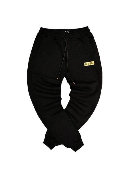 Henry clothing black pants gold patch
