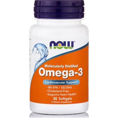 NOW FOODS Omega-3 Molecularly Distilled 1000mg Συμπλήρωμα Διατροφής Ωμέγα-3 Λιπαρών Οξέων x30 Μαλακές Κάψουλες