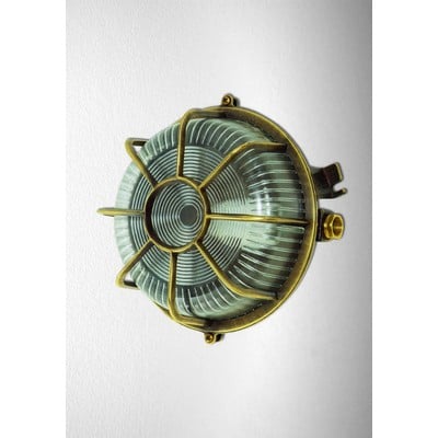 Brass Wall Light N.1800 E27 Ip64 Antique D18cm