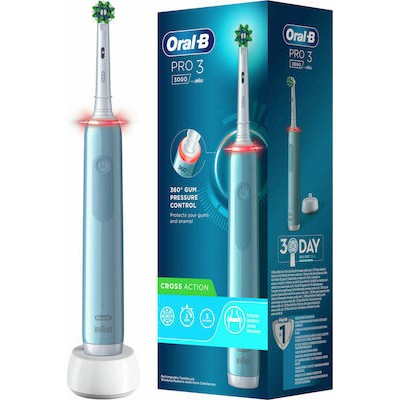 ORAL B Oral-B Pro 3 3000 Cross Action Electric Toothbrush Επαναφορτιζόμενη Ηλεκτρική Οδοντόβουρτσα Με Ορατό Αισθητήρα Πίεσης 360° Σε Μπλε Χρώμα
