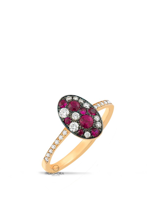 Δαχτυλίδι Ροζ Χρυσό Κ18 με Διαμάντια και Ρουμπίνια