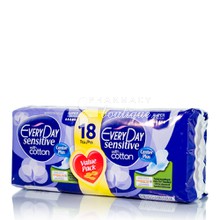 EveryDay Sensitive with Cotton Super Value Pack - Σερβιέτες Μεγάλου Μήκους με Φτερά, 18τμχ