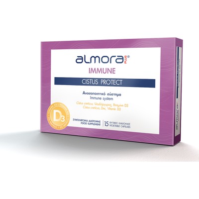 ALMORA Plus Immune Cistus Protect With Vitamin D3 & Zinc Συμπλήρωμα Διατροφής Για Τριπλή Προστασία Του Ανοσοποιητικού Με Βιταμίνη D3 Ψευδάργυρο 15 Κάψουλες