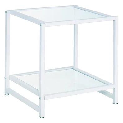 Bed Side Table White Metal/ Glass 5mm 48x44x50cm Z