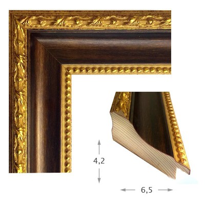 Καθρέπτης με ξύλινη καφέ-χρυσή σκαλιστή κορνίζα 60
